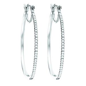 Silver  Diamond Hoop Earrings 3/8 ctw / FE1160