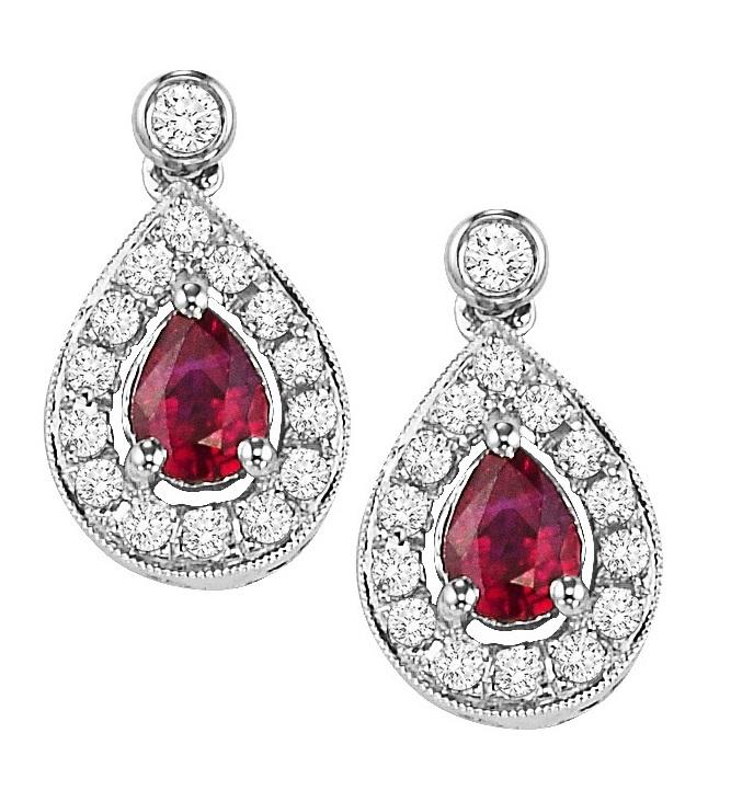 Ruby & Diamond Earrings in 14K White Gold /FE4015RWB