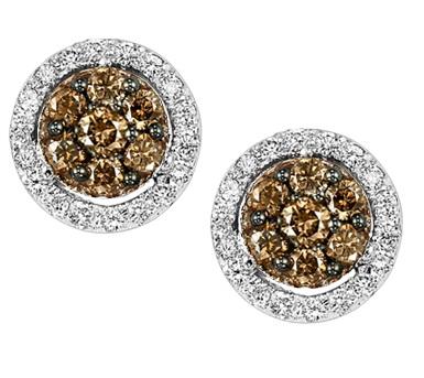 3/8 ctw Brown & White Diamond Earrings in 14K White Gold / FE4076