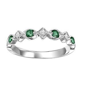 Emerald & Diamond Ring in 14K White Gold / FR1077