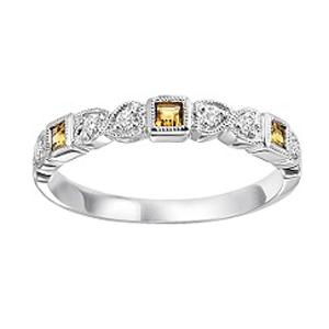 Citrine & Diamond Ring in 14K White Gold / FR1234