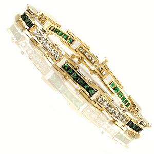 14K White & Yellow Gold Diamond & Emerald Bracelet. / G171YEC