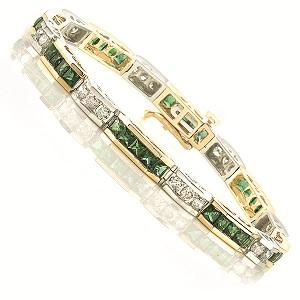 14K White & Yellow Gold Diamond & Emerald Bracelet / GTN536E 5ct