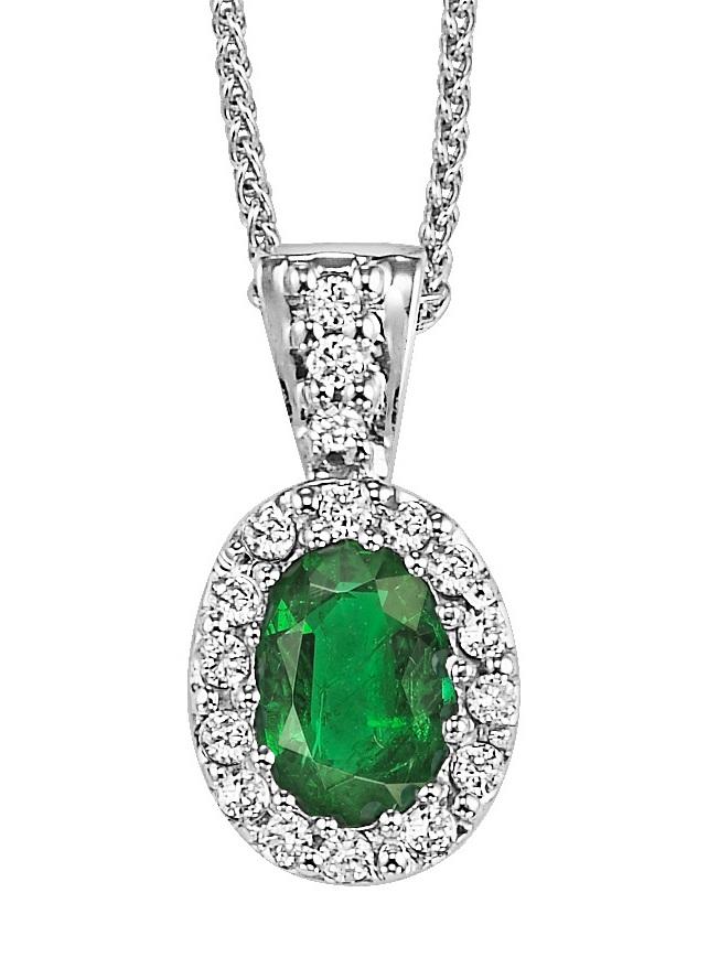 Emerald & Diamond Pendant in 14K White Gold /HDP438EWB
