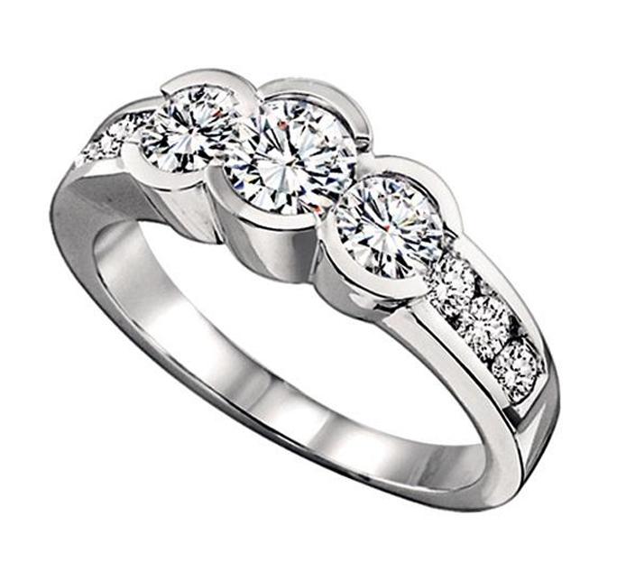 1 1/2 ctw Three Stone Plus Diamond Ring in 14K White Gold / HDR1324LW