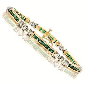 14K White & Yellow Gold Diamond & Emerald Bracelet / MB101NEC