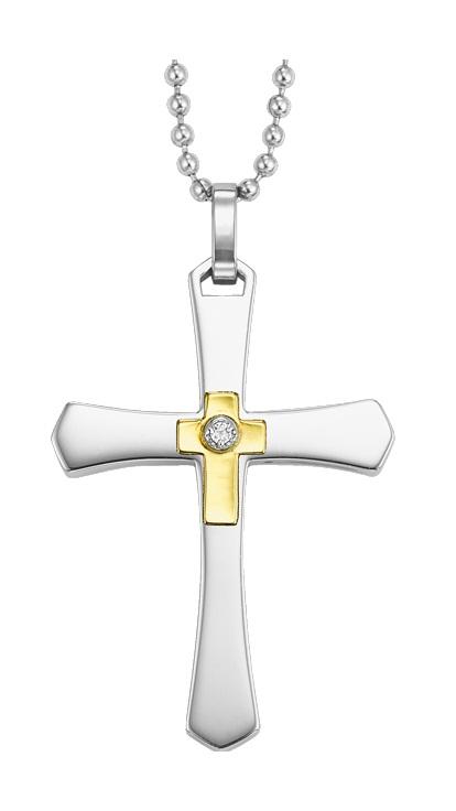 Diamond Cross in Stainless Steel & Gold /TS1018