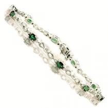 14K White Gold Diamond & Emerald Bracelet / B70E