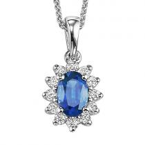 Sapphire & Diamond Pendant in 14K White Gold