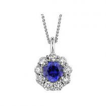 Sapphire & Diamond Pendant in 14K White Gold