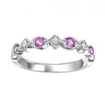 Pink Sapphire & Diamond Ring in 14K White Gold / FR1076