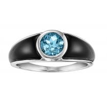 Blue Topaz and Black Onyx Ring in Sterling Silver /FR1305