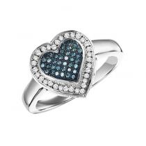 Blue & White Diamond Ring in 10K White Gold / FR1344