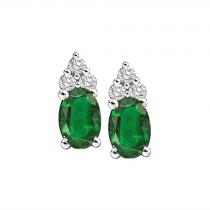 Emerald & Diamond Earrings in 14K White Gold