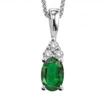 Emerald & Diamond Pendant in 14K White Gold