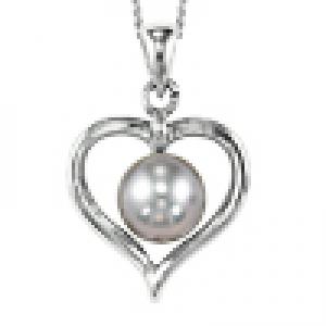 Freshwater Pearl Heart Pendant in Sterling Silver /096PG 