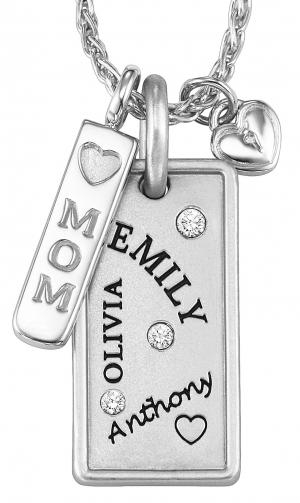 Silver Mom Rectangle Pendant with lock Heart & Personalized Pendant : 38090-55036