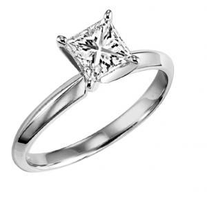 3/4 ct Princess Cut Diamond Solitaire Engagement Ring in 14K White Gold / 5623E