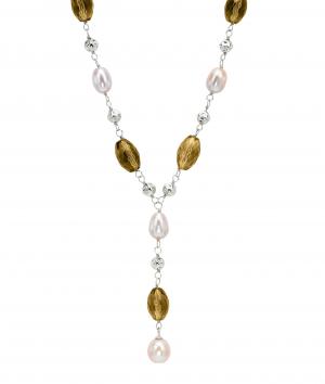 Freshwater Pearl & Smoky Quartz Necklace in Sterling Silver/747SNO1