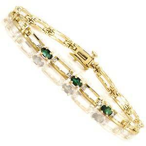 14K Yellow Gold Diamond & Emerald Bracelet / B42C3YEC
