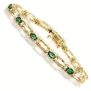 14K Yellow Gold Diamond & Emerald Bracelet / B42C5YEC