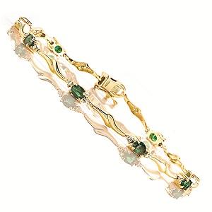 14K Yellow Gold Diamond & Emerald Bracelet / B69EWC