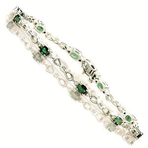 14K White Gold Diamond & Emerald Bracelet / B70E