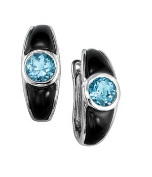 Blue Topaz and Black Onyx Earrings in Sterling Silver / FE1115