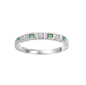 Emerald & Diamond Ring in 14K White Gold / FR1066