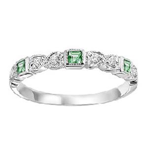 Emerald & Diamond Ring in 14K White Gold / FR1073