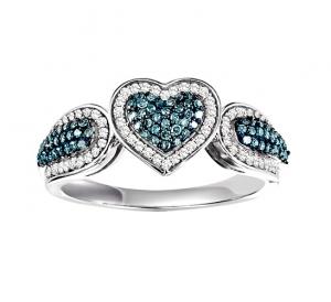 Blue & White Diamond Ring in 10K White Gold / FR1345