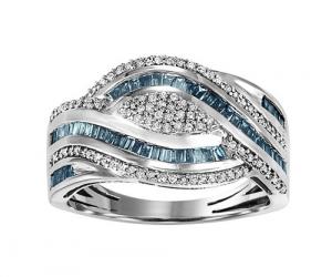 10k Gold Blue & White Diamond Ring 3/4 ctw/FR1406