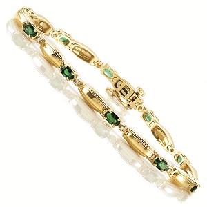 14K Yellow Gold Diamond & Emerald Bracelet / J27-21YEC