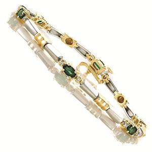14K White & Yellow Gold Diamond & Emerald Bracelet / JB2282