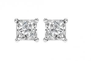 1/2 ctw Princess Cut Diamond Solitaire Earrings in 14K White Gold / PCWA1/2