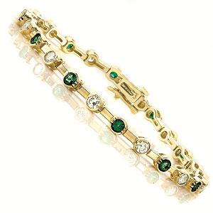 14 K Yellow Gold Diamond & Emerald Bracelet / SB1001E-2CT