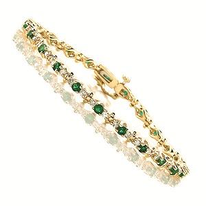 14K Yellow Gold Diamond & Emerald Bracelet / SB948EYC4
