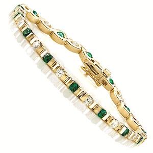 14K Yellow Gold Diamond & Emerald Bracelet / SB976E-2CT 