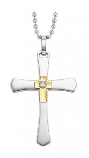 Diamond Cross in Stainless Steel & Gold /TS1018